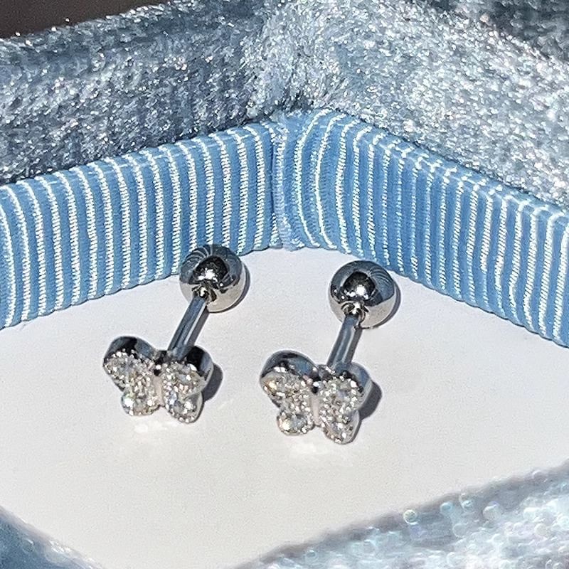 Rhinestone Sterling Silver Barbell Earring Butterfly