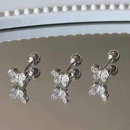Rhinestone Sterling Silver Barbell Earring Butterfly