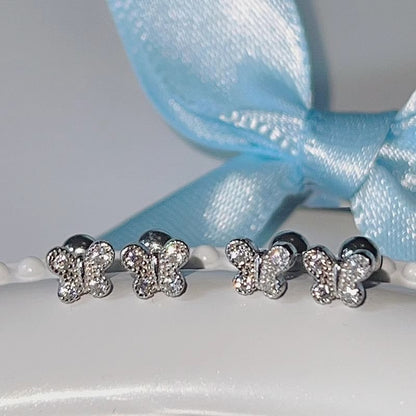 Rhinestone Sterling Silver Barbell Earring Butterfly