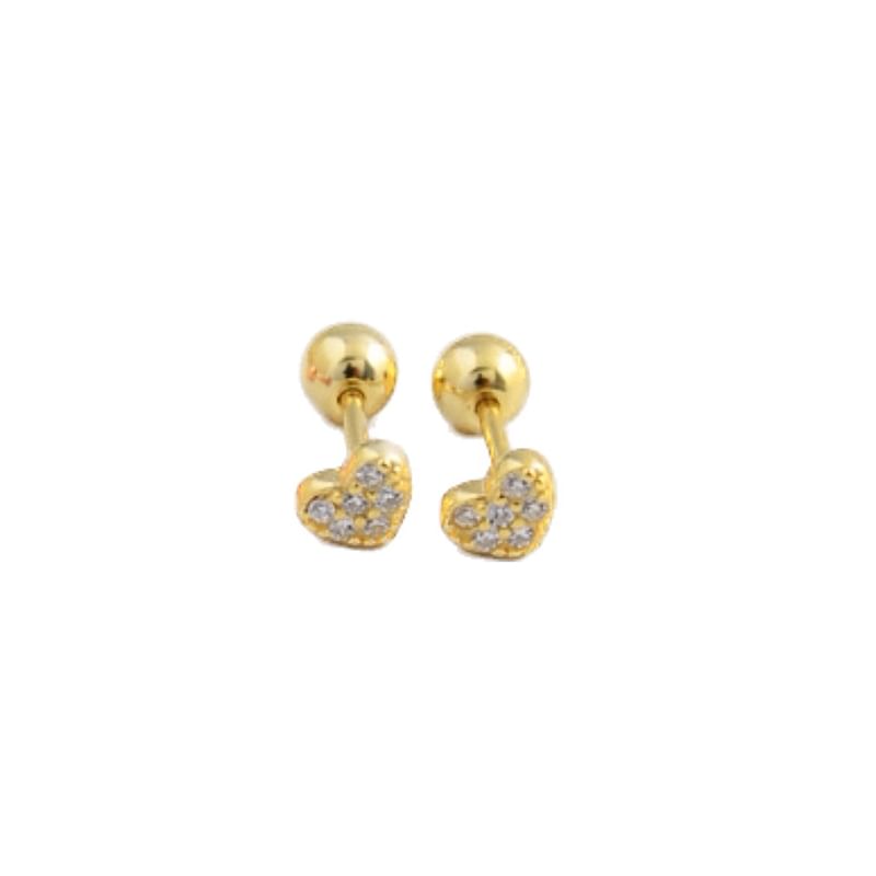 Sterling Heart Silver Earring Barbell Rhinestone