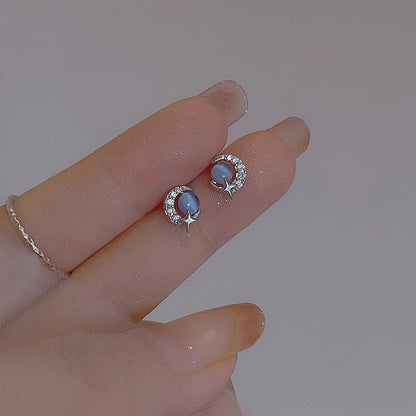 Sterling Silver Earring Stud Moon