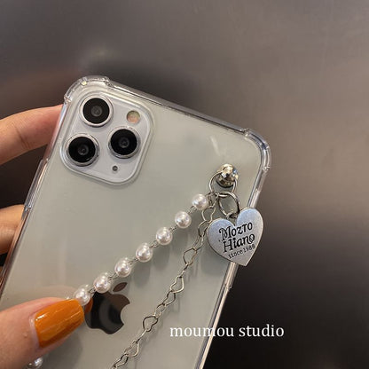 Heart Phone Case Faux Pearl Strap