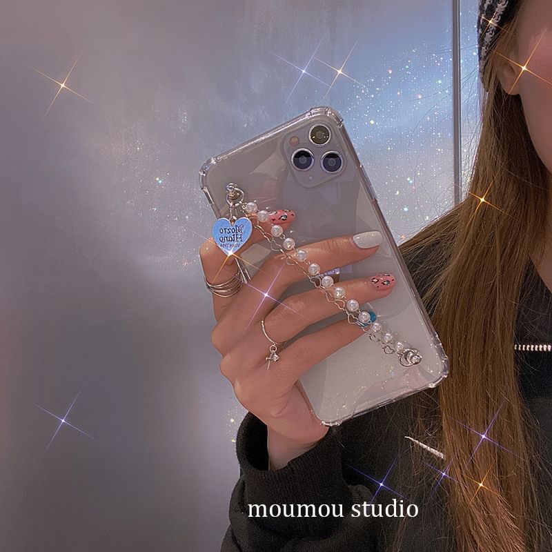 Heart Phone Case Faux Pearl Strap