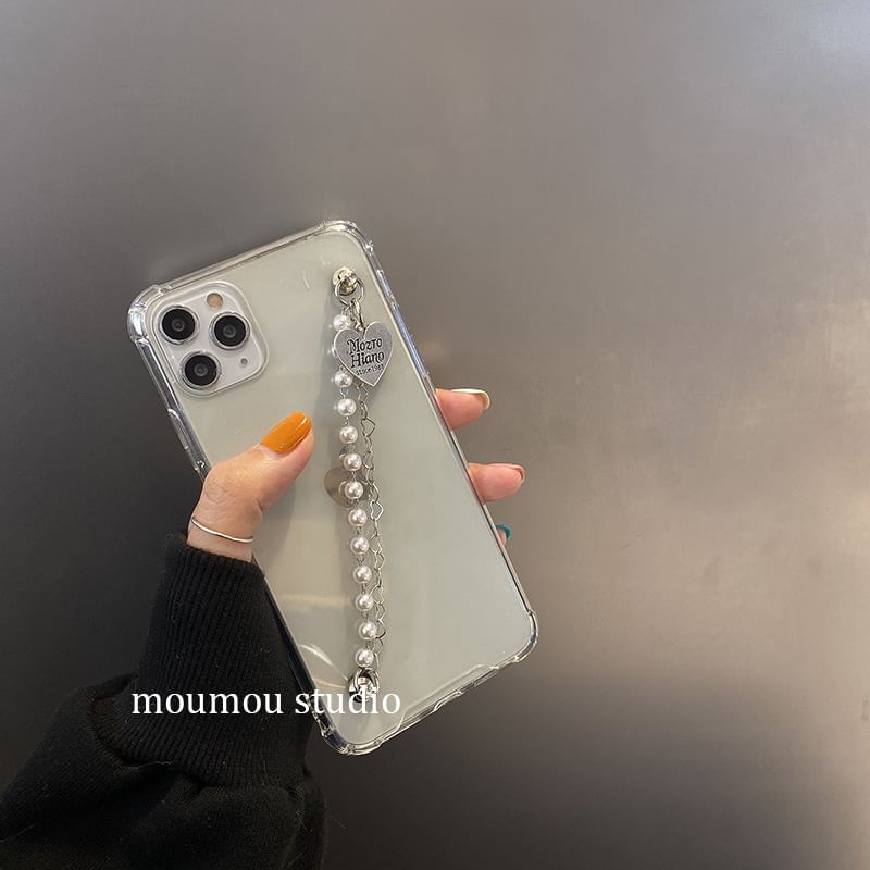 Heart Phone Case Faux Pearl Strap