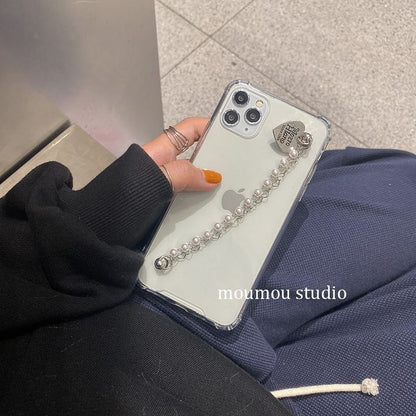 Heart Phone Case Faux Pearl Strap