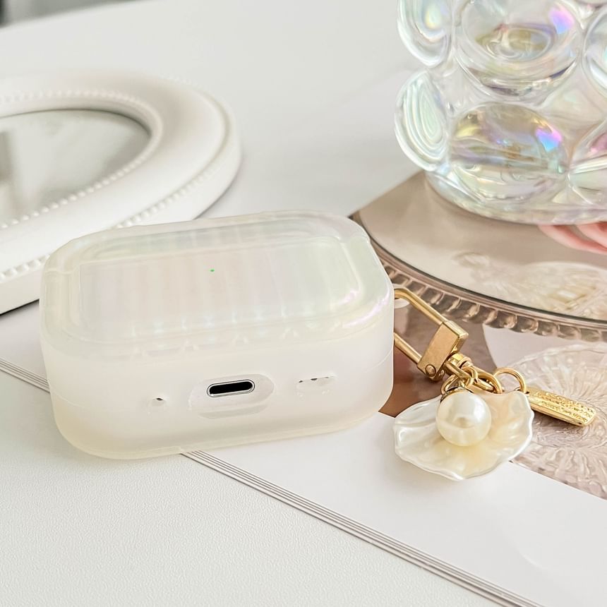 White Pearl Stripe With Skin / Earphone Case Charm Shell Texture Pro AirPods