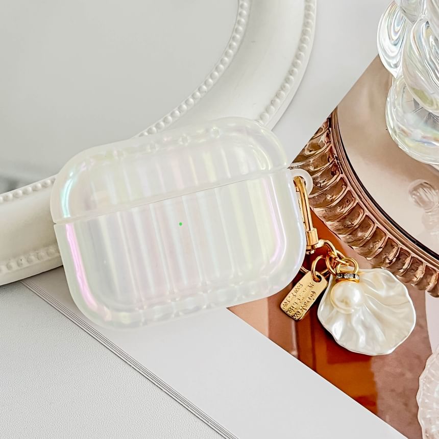 White Pearl Stripe With Skin / Earphone Case Charm Shell Texture Pro AirPods