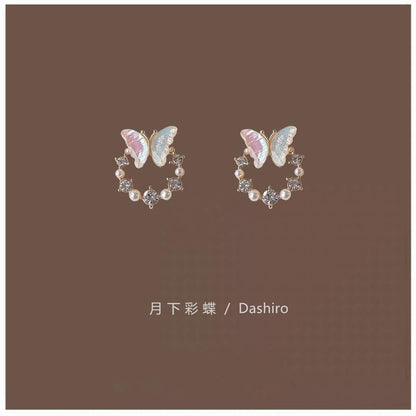 Butterfly Pearl Earring Rhinestone Faux Alloy Stud
