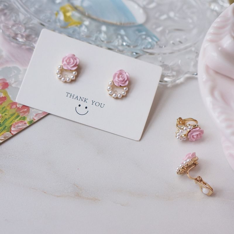 Stud Floral Faux Earring Alloy Pearl