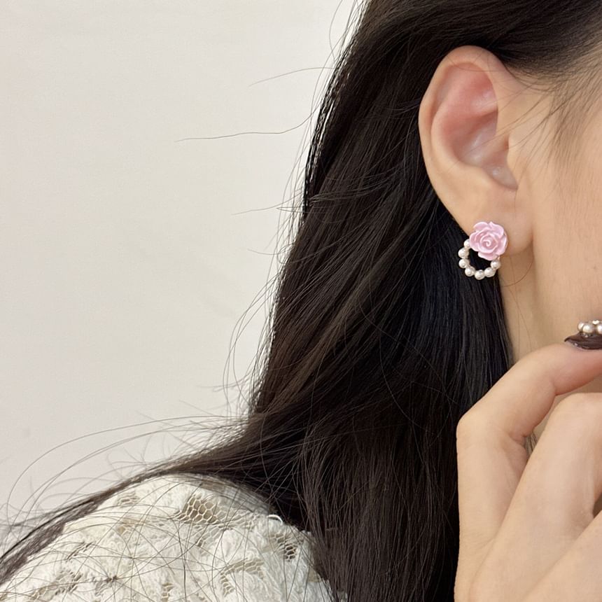 Stud Floral Faux Earring Alloy Pearl