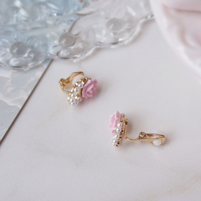 Stud Floral Faux Earring Alloy Pearl