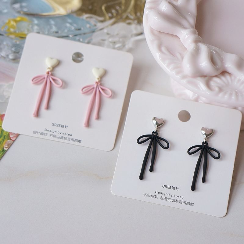 Drop Earring Heart Bow Alloy