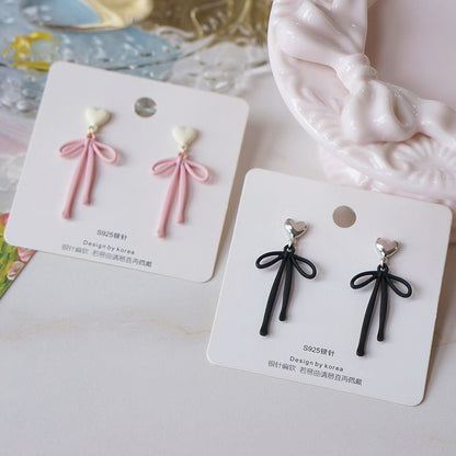 Drop Earring Heart Bow Alloy
