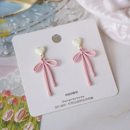 Drop Earring Heart Bow Alloy