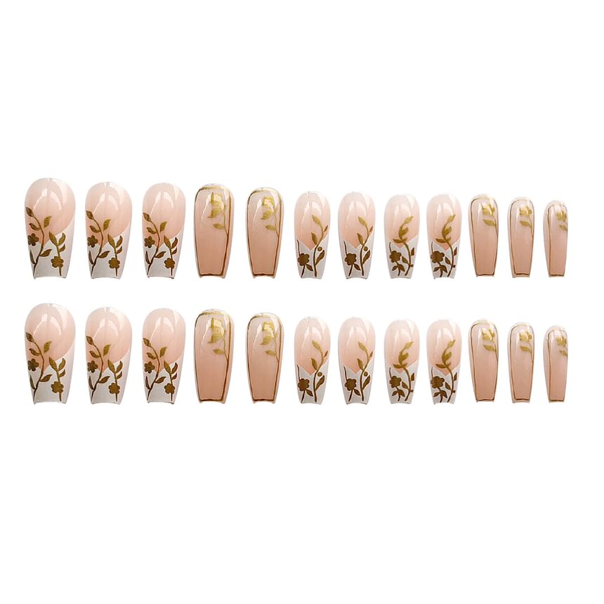 Floraler Metallic-Press-On-Nagel