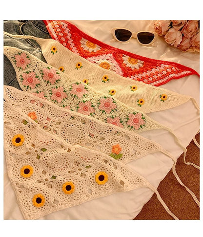 Crochet Lace Floral Scarf