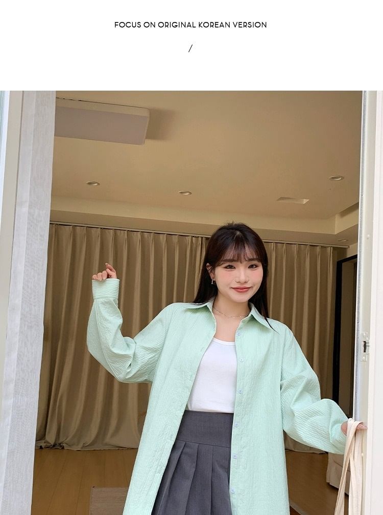 Long-Sleeve Collared Plain Shirt