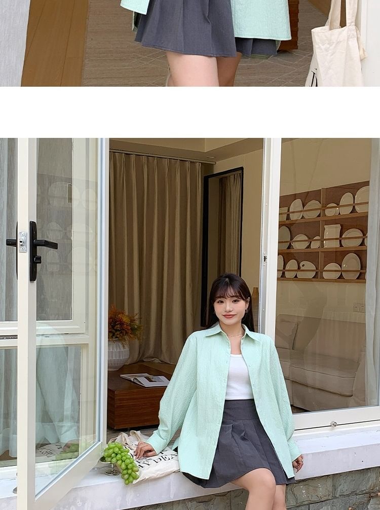 Long-Sleeve Collared Plain Shirt