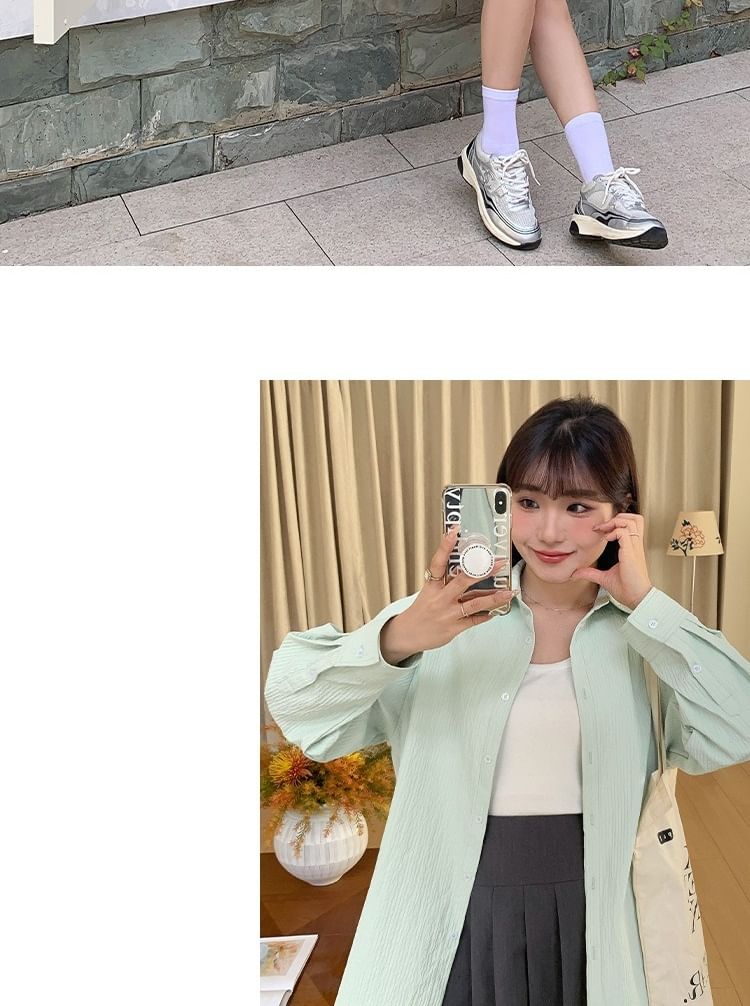 Long-Sleeve Collared Plain Shirt