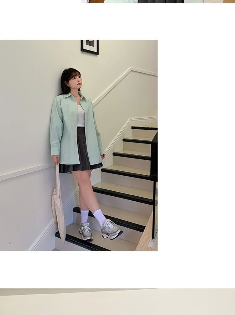 Long-Sleeve Collared Plain Shirt