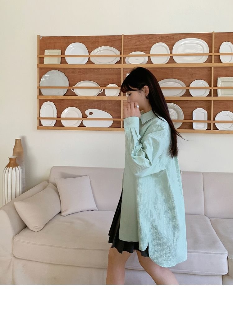 Long-Sleeve Collared Plain Shirt