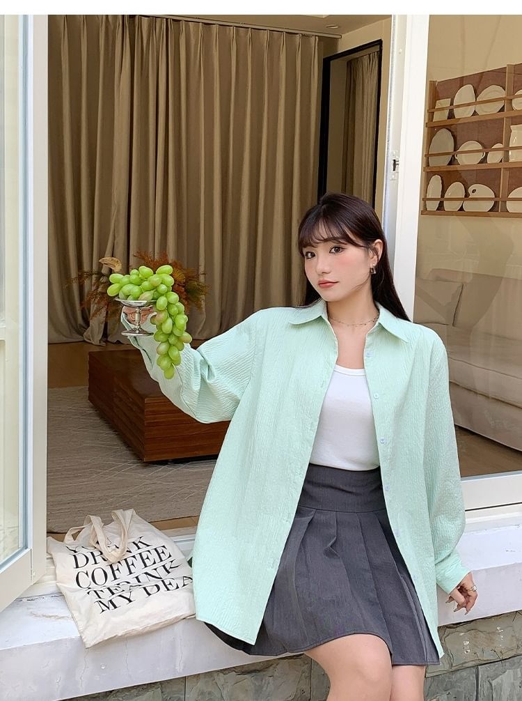 Long-Sleeve Collared Plain Shirt