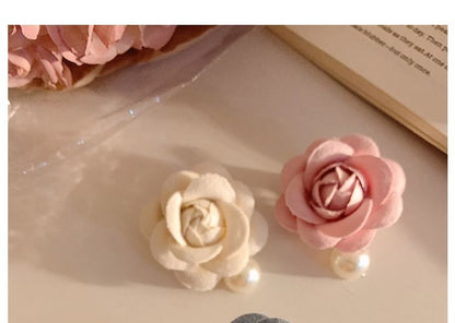 Floral Hair Clip Faux Fabric Pearl