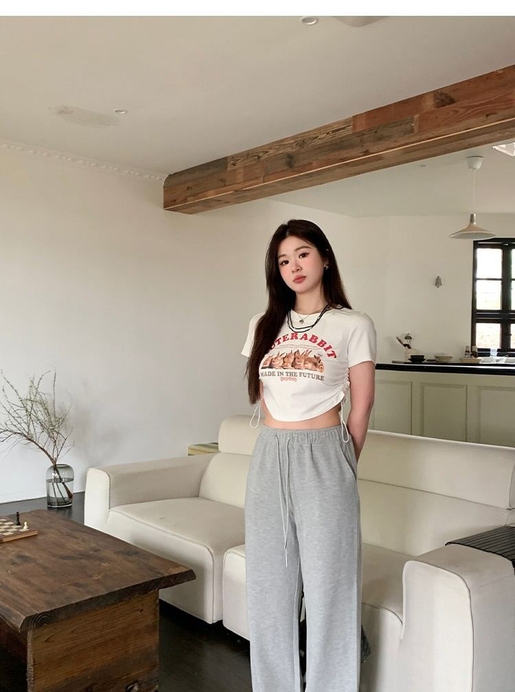 Elastic Waist Plain Sweatpants