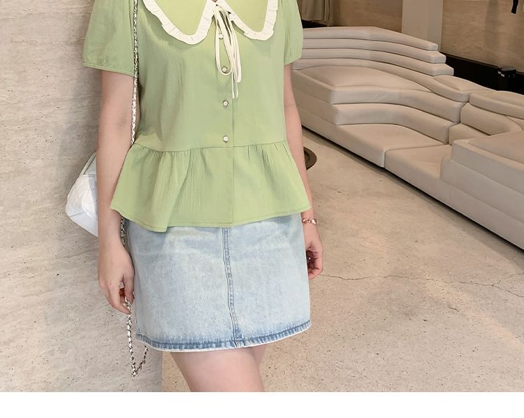 Short-Sleeve Collared Contrast Trim Blouse