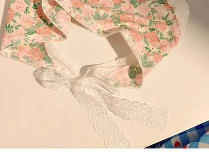 (Various Triangle Print Designs) Floral Scarf Head