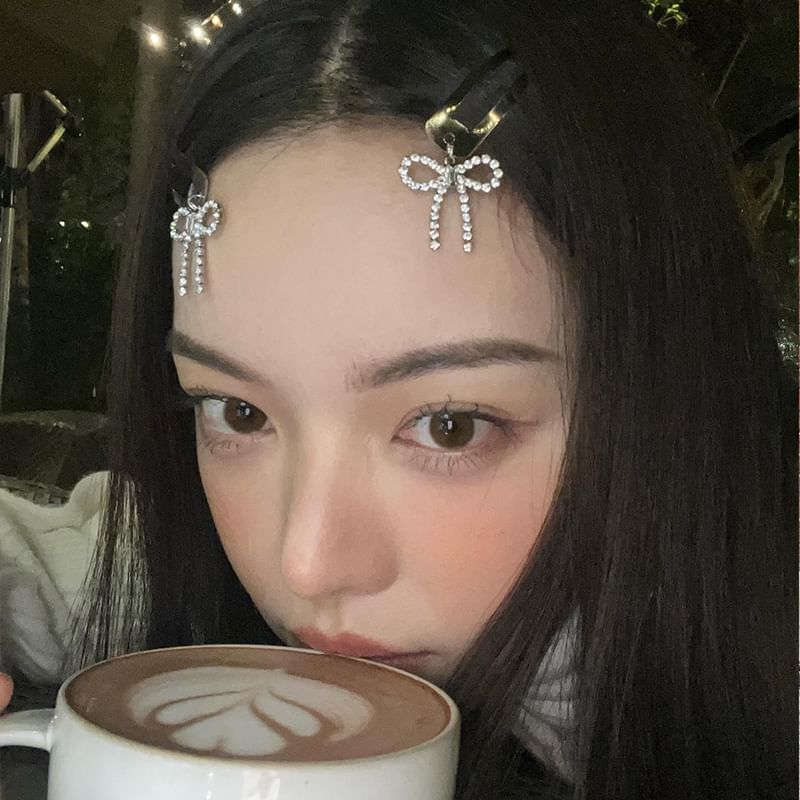 Rhinestone Set Bow Clip Hair Alloy /
