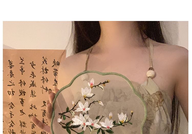 Tassel Embroidered Hand Print Fan /