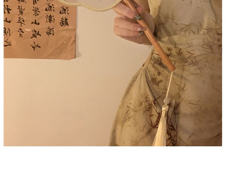 Tassel Embroidered Hand Print Fan /