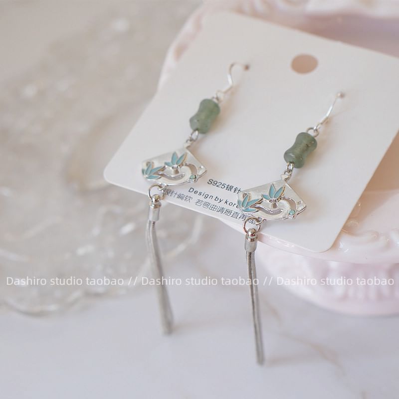 Dangle Faux Alloy Gemstone Fan Earring