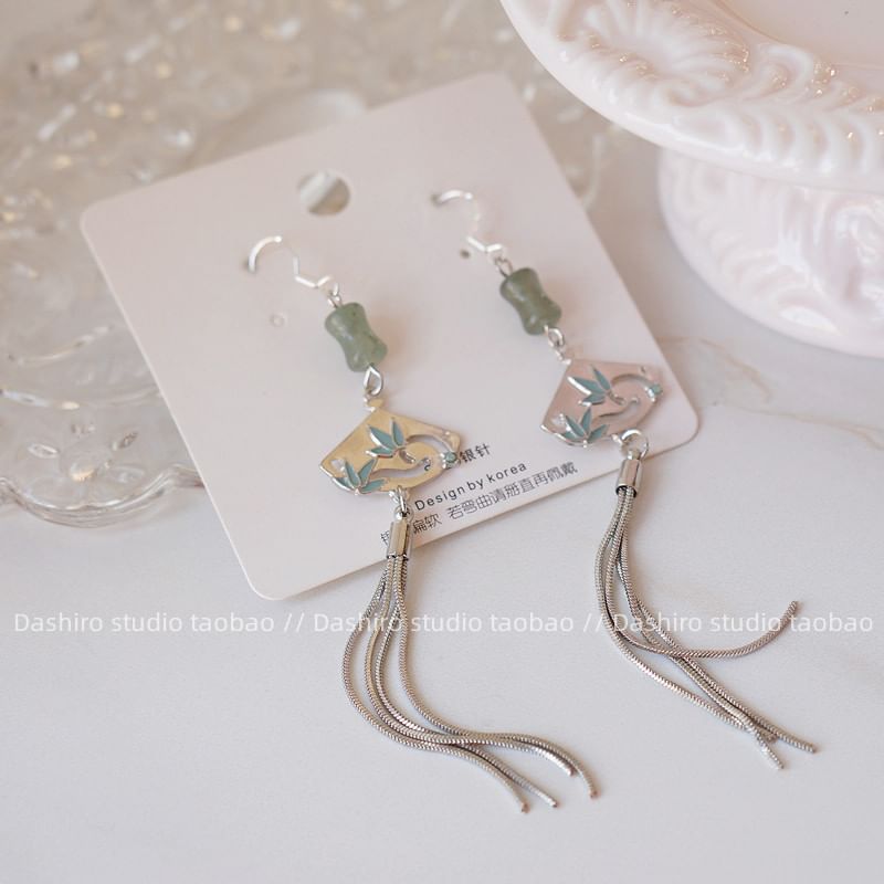 Dangle Faux Alloy Gemstone Fan Earring