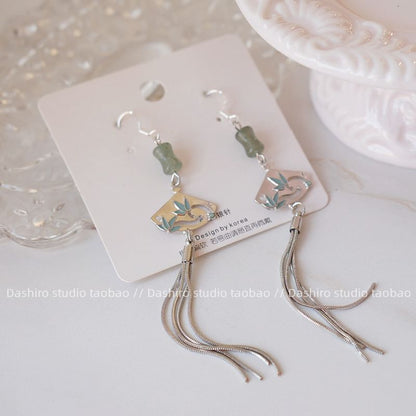 Dangle Faux Alloy Gemstone Fan Earring