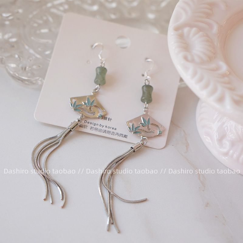 Dangle Faux Alloy Gemstone Fan Earring