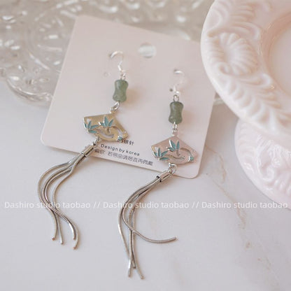 Dangle Faux Alloy Gemstone Fan Earring