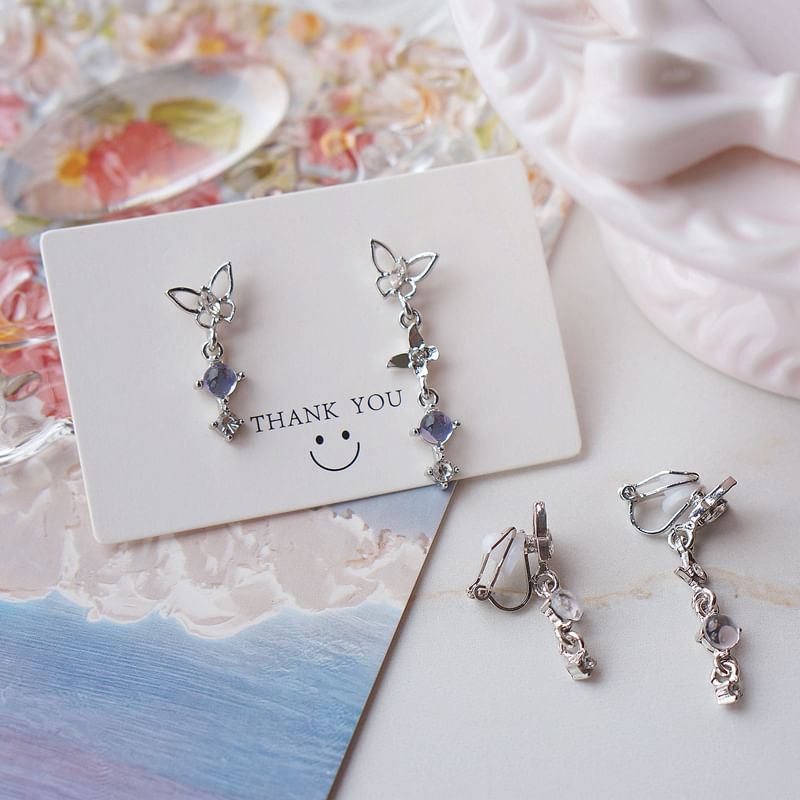 Faux Crystal Asymmetrical Butterfly Alloy Dangle Earring