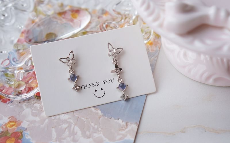 Faux Crystal Asymmetrical Butterfly Alloy Dangle Earring