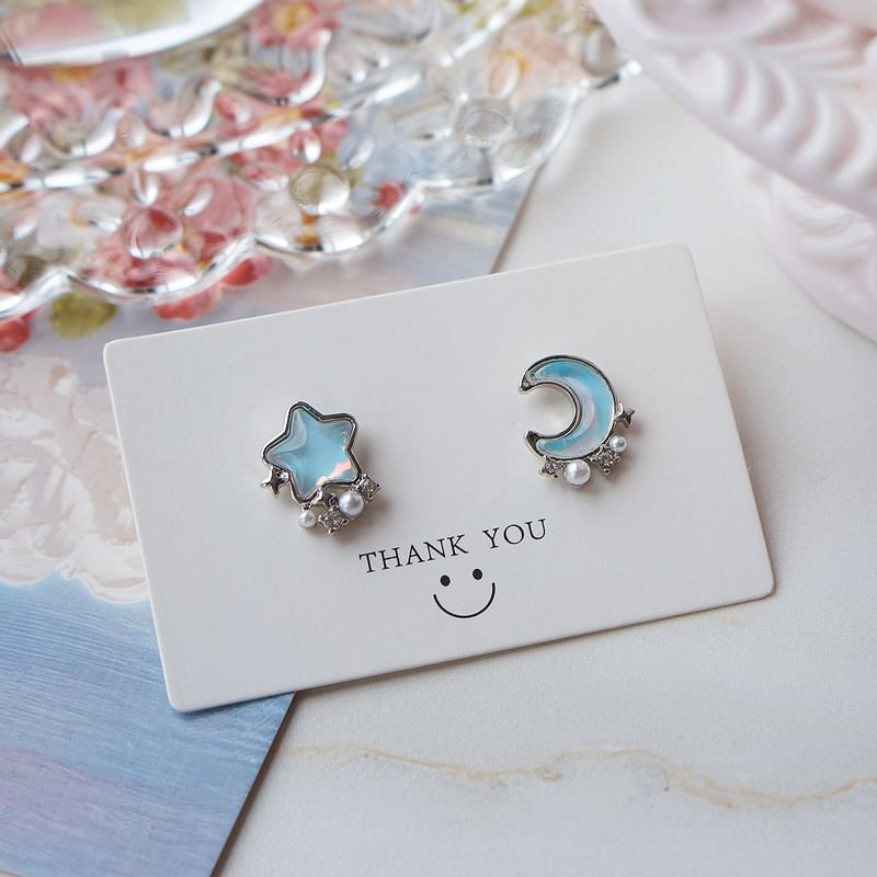 Earring Alloy Star Asymmetrical Stud Moon