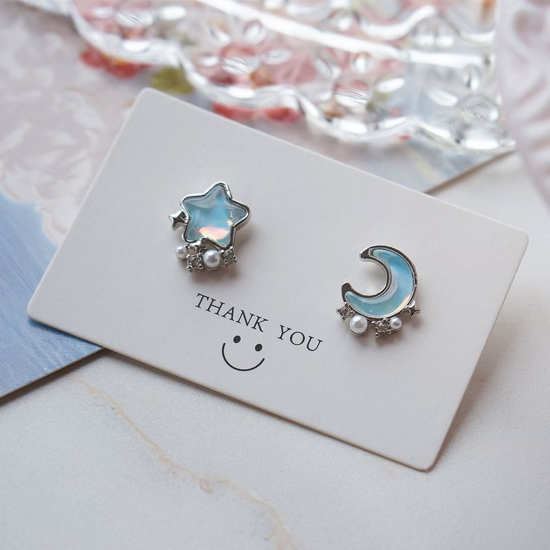 Earring Alloy Star Asymmetrical Stud Moon