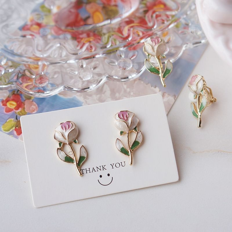 Stud Earring Alloy Floral