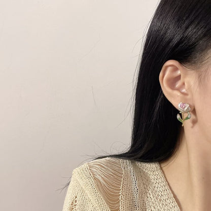Stud Earring Alloy Floral