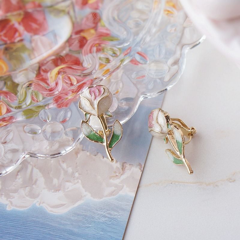 Stud Earring Alloy Floral