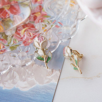 Stud Earring Alloy Floral