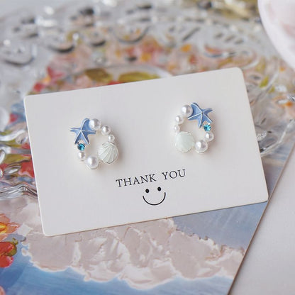 Shell Alloy Stud Earring Faux Starfish Pearl
