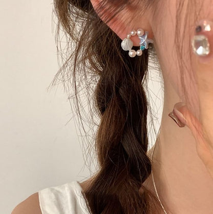 Shell Alloy Stud Earring Faux Starfish Pearl