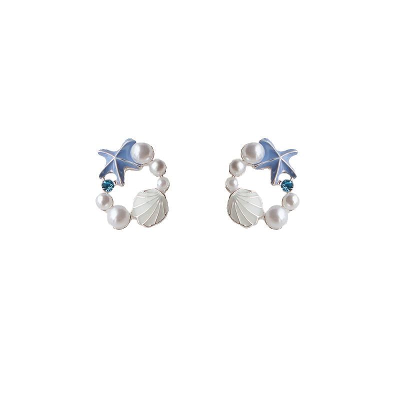 Shell Alloy Stud Earring Faux Starfish Pearl