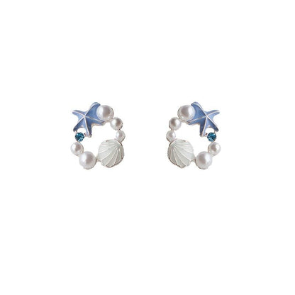 Shell Alloy Stud Earring Faux Starfish Pearl